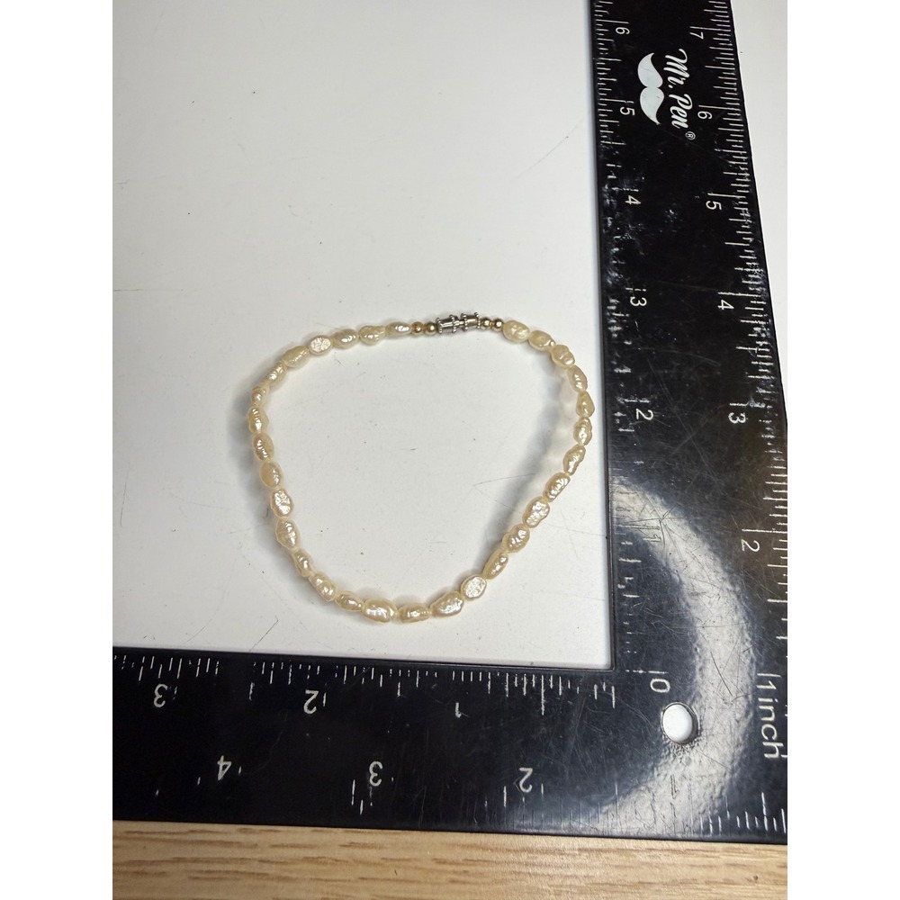 Freshwater Rice Pearl Bracelet Cream White Iridescent Strand Barrel Screw Clasp